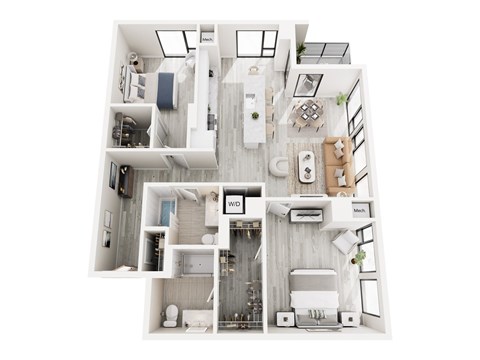 Floor plan for 2 beds, 2 baths, 1215 sqft