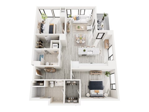 Floor plan for 2 beds, 2 baths, 1241 sqft