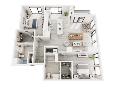 Floor plan for 2 beds, 2 baths, 1384 sqft