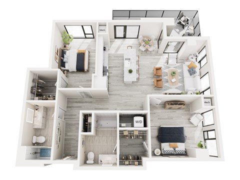Floor plan for 2 beds, 2 baths, 1206 sqft