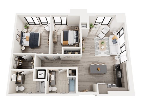 Floor plan for 2 beds, 2 baths, 1014 sqft