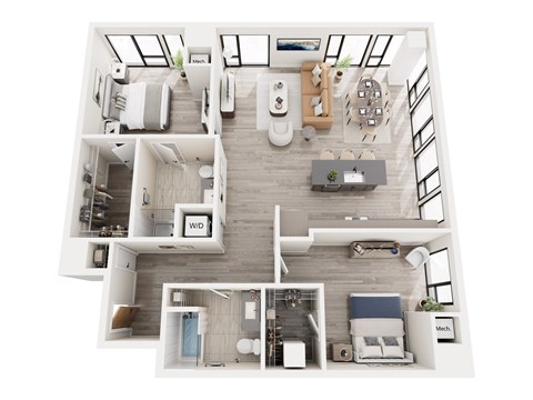 Floor plan for 2 beds, 2 baths, 1308 sqft
