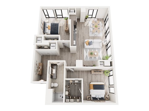 Floor plan for 2 beds, 2 baths, 1078 sqft