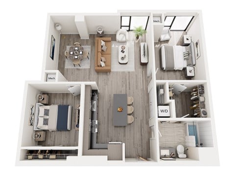 Floor plan for 2 beds, 1 bath, 1007 sqft