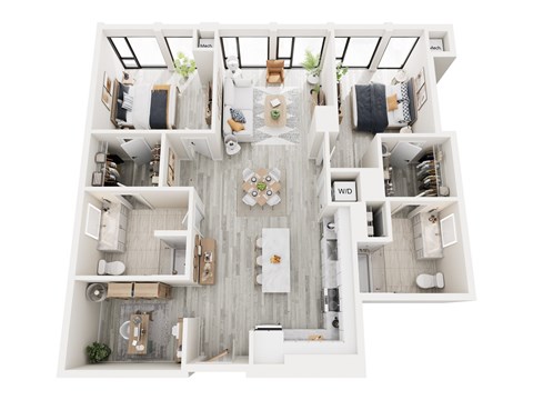Floor plan for 2 beds, 2 baths, 1272 sqft