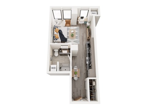 Floor plan for studio, 1 bath, 455 sqft