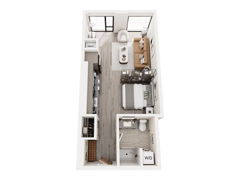 Floor plan for studio, 1 bath, 516 sqft