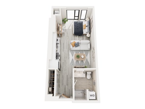 Floor plan for studio, 1 bath, 478 sqft