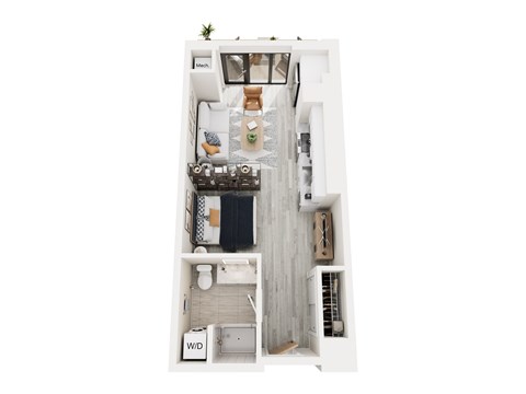 Floor plan for studio, 1 bath, 485 sqft