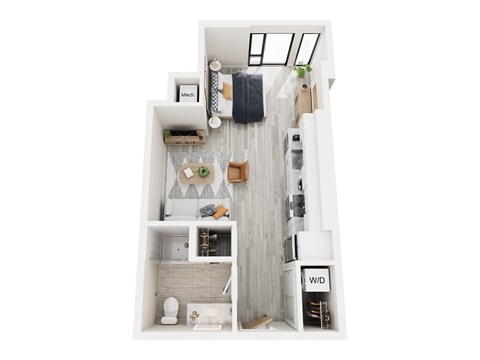 Floor plan for studio, 1 bath, 494 sqft