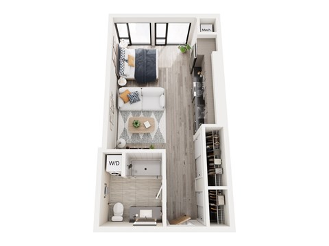 Floor plan for studio, 1 bath, 489 sqft