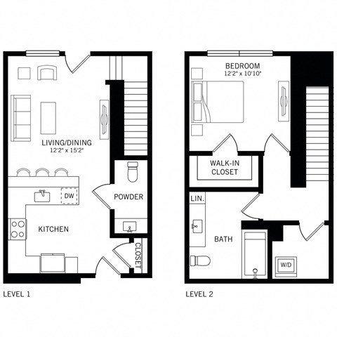 Floor plan for 1 bed, 1 bath, 1049 sqft