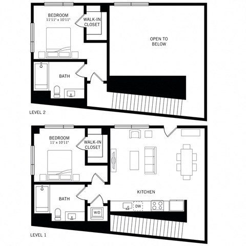 Floor plan for 2 beds, 2 baths, 1142 sqft