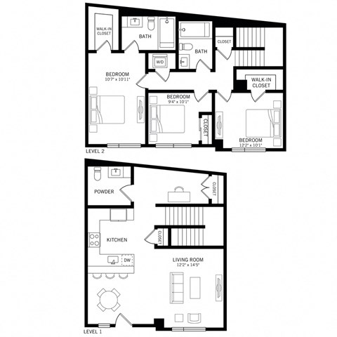Floor plan for 3 beds, 2 baths, 1476 sqft
