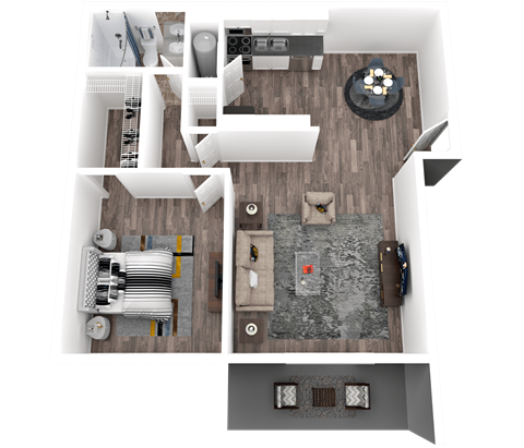 Floor plan for 1 bed, 1 bath, 655 sqft