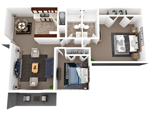 Floor plan for 2 beds, 2 baths, 810 sqft