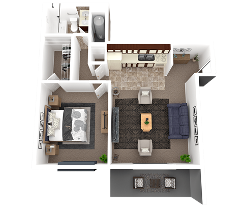 Floor plan for 1 bed, 1 bath, 550 sqft