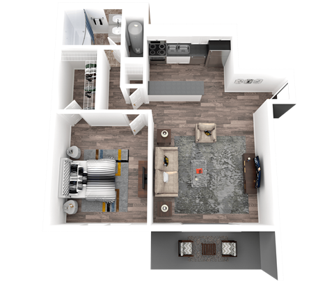 Floor plan for 1 bed, 1 bath, 550 sqft