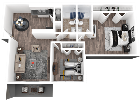 Floor plan for 2 beds, 2 baths, 810 sqft