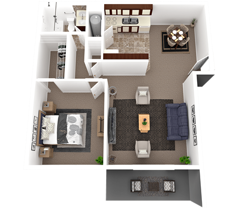 Floor plan for 1 bed, 1 bath, 655 sqft