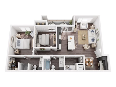 Floor plan for 2 beds, 2 baths, 971 sqft
