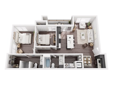Floor plan for 2 beds, 2 baths, 978 sqft