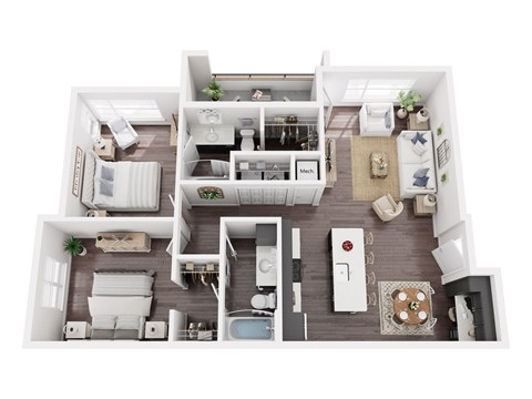 Floor plan for 2 beds, 2 baths, 1060 sqft