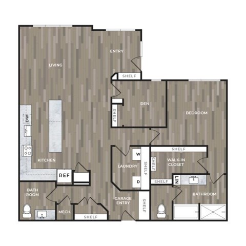 Floor plan for 1 bed, 1 bath, 1505 sqft