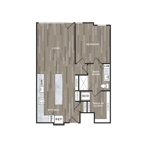Floor plan for 1 bed, 1 bath, 876 sqft