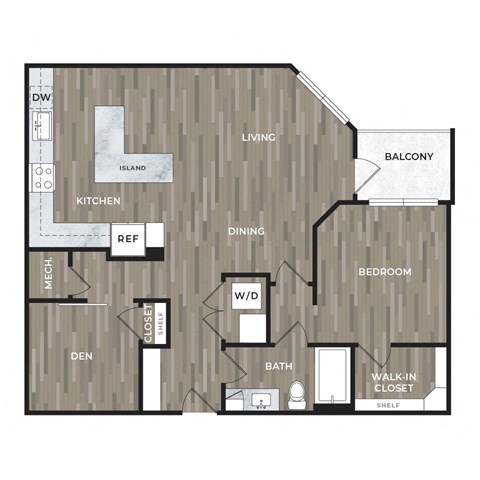 Floor plan for 1 bed, 1 bath, 1027 sqft
