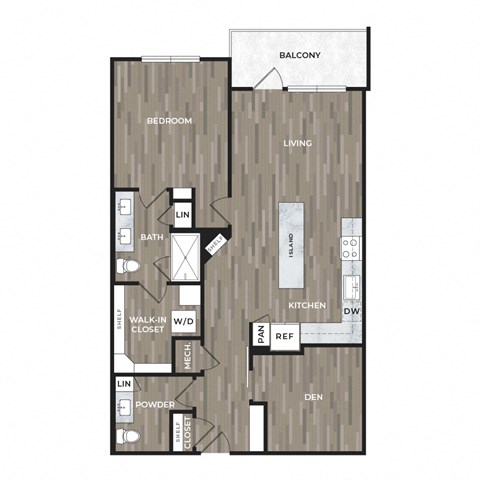 Floor plan for 1 bed, 1 bath, 1045 sqft