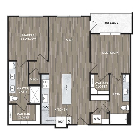 Floor plan for 2 beds, 2 baths, 1096 sqft