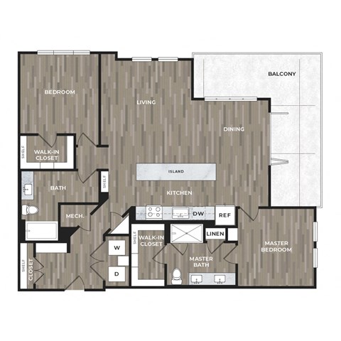 Floor plan for 2 beds, 2 baths, 1376 sqft