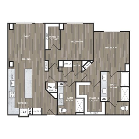 Floor plan for 2 beds, 2 baths, 1466 sqft