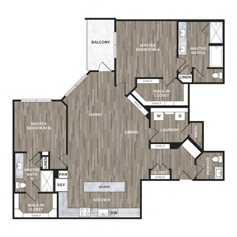 Floor plan for 2 beds, 2 baths, 1604 sqft
