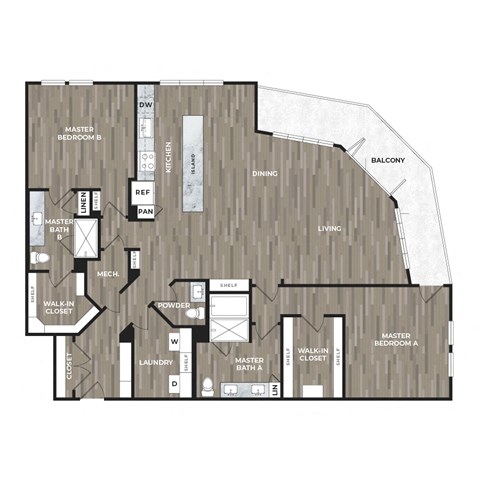 Floor plan for 2 beds, 2 baths, 1804 sqft