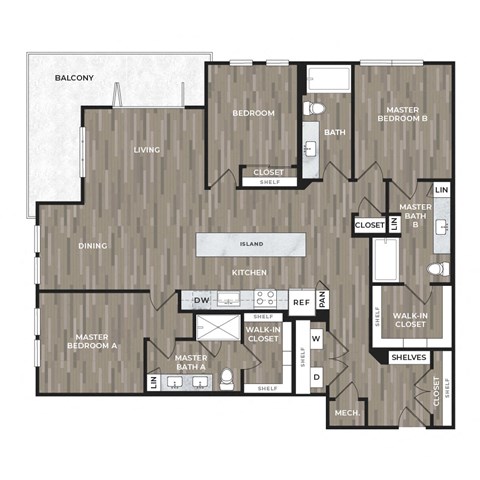 Floor plan for 3 beds, 3 baths, 1624 sqft