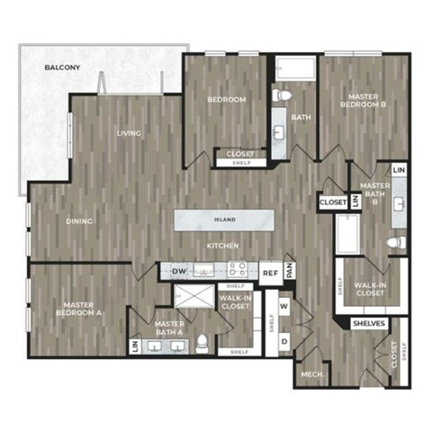 Floor plan for 3 beds, 3 baths, 1981 sqft
