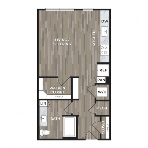 Floor plan for studio, 1 bath, 576 sqft