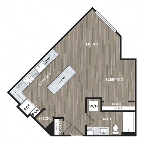 Floor plan for studio, 1 bath, 731 sqft