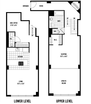 Floor plan for 1 bed, 1 bath, 1308 sqft