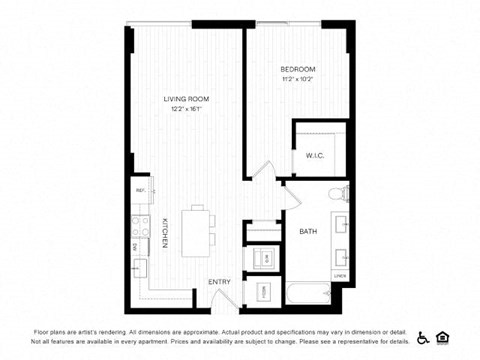 Floor plan for 1 bed, 1 bath, 751 sqft