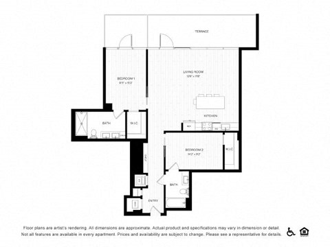Floor plan for 2 beds, 2 baths, 1123 sqft