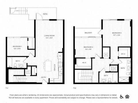 Floor plan for 3 beds, 3 baths, 1479 sqft