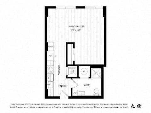 Floor plan for studio, 1 bath, 480 sqft