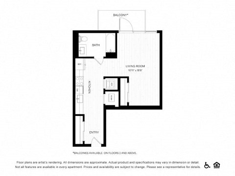 Floor plan for studio, 1 bath, 508 sqft