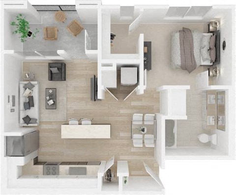 Floor plan for 1 bed, 1 bath, 747 sqft