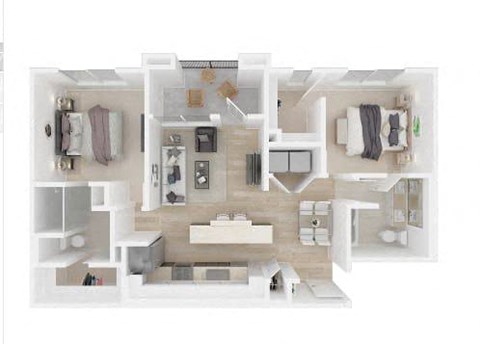 Floor plan for 2 beds, 2 baths, 1035 sqft