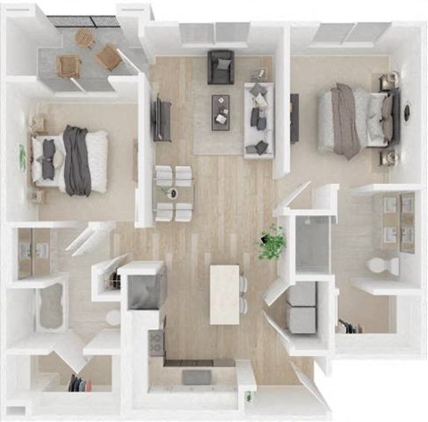 Floor plan for 2 beds, 2 baths, 1128 sqft