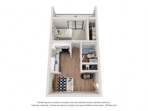 Floor plan for 1 bed, 1 bath, 480 sqft